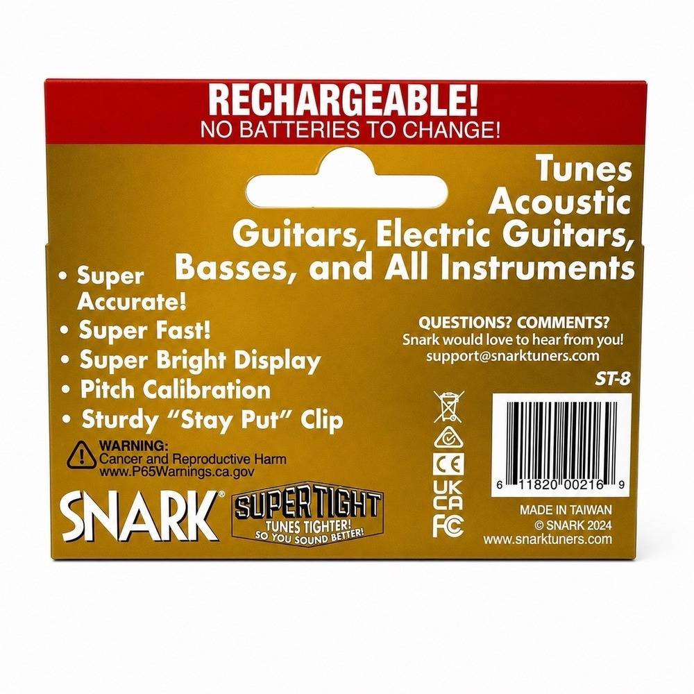 Snark ST-8 Super Tight RE Rechargeable Clip-On Tuner for All Instruments, Black - Picture 7 of 7